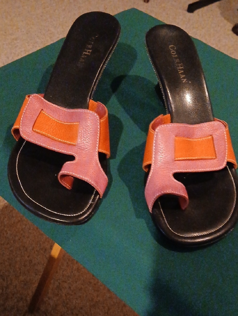 Cole Haan Pink and Orange Leather Slide Mules
